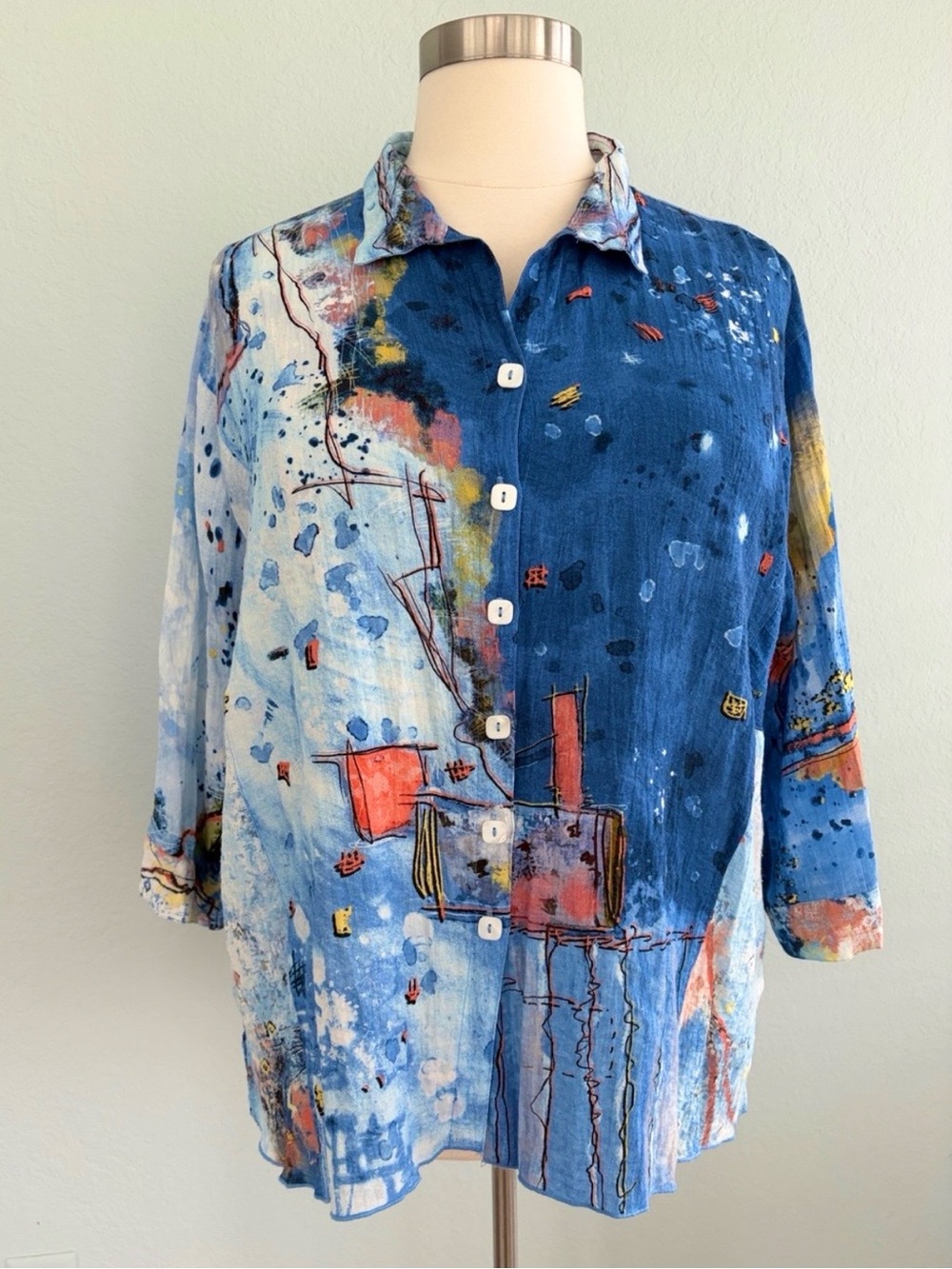 John Mark Artsy Patch Print Watercolor Top